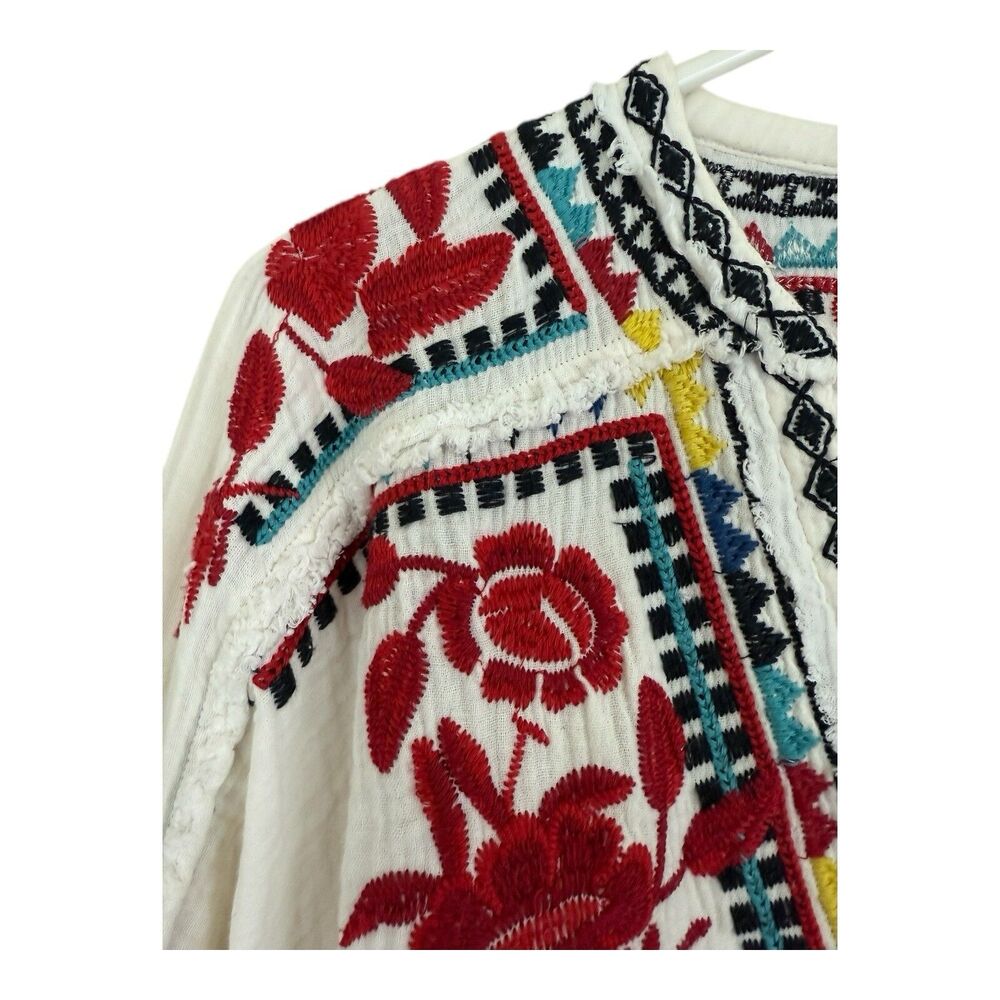Johnny Was Embroidered Tunic Top Cotton Belvedere Gauze Boho Indie Hippie Summer - Picture 3 of 9